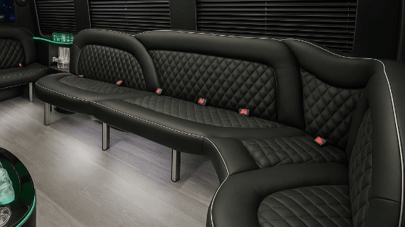 Interior of Charter Bus Company Hobbs's 18 Passenger Party Bus in Hobbs