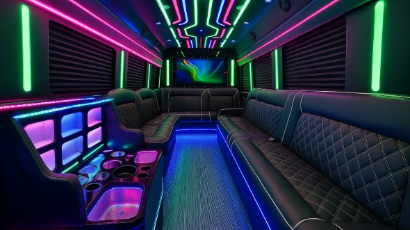 Interior of Charter Bus Company Hobbs's 20 Passenger Party Bus in Hobbs
