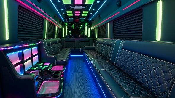 Interior of Charter Bus Company Carlsbad's 50 Passenger Party Bus in Carlsbad