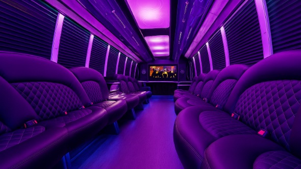 Interior of Charter Bus Company Farmington's 50 Passenger Party Bus in Farmington